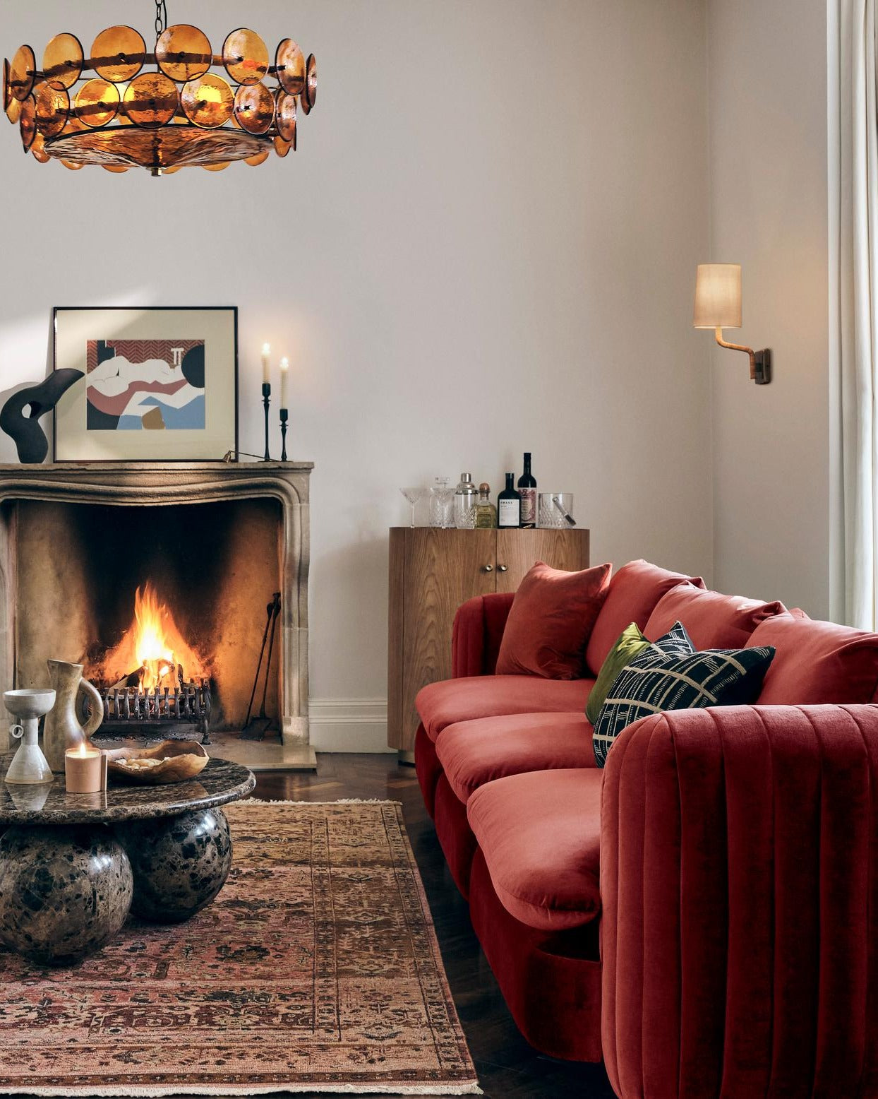 Living room with chandelier and floor lamp by UTLamps
